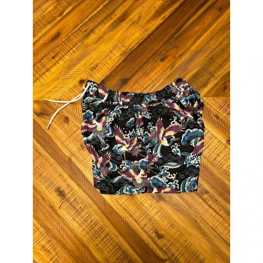 2(X)IST Men’s Medium Swim Trunks Japanese Heron Print Short Lined Drawstring